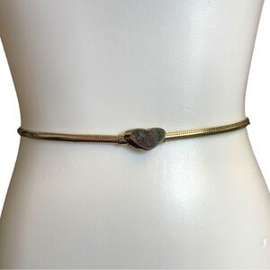 Vintage Thin Gold Serpentine Belt with a Hold Heart Buckle